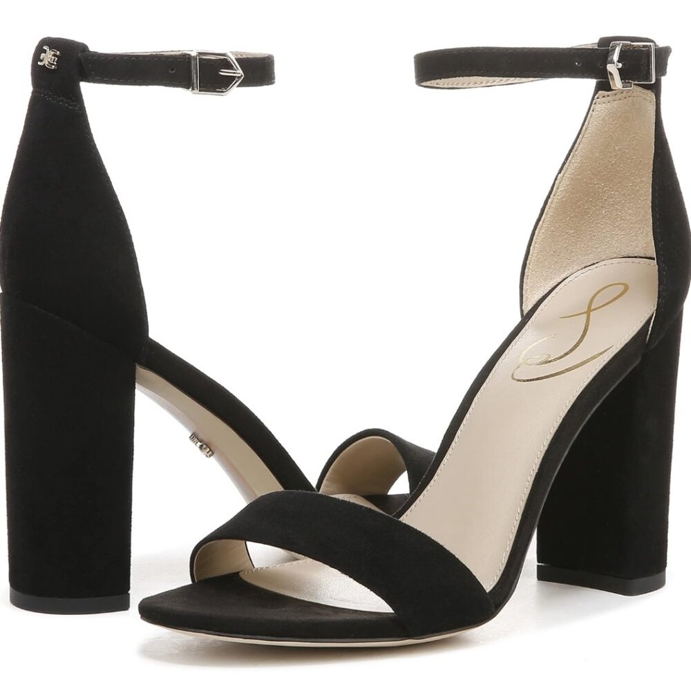 Sam Edelman Yaro Block Heel Sandals with Ankle Strap Black Suede Size 10 M